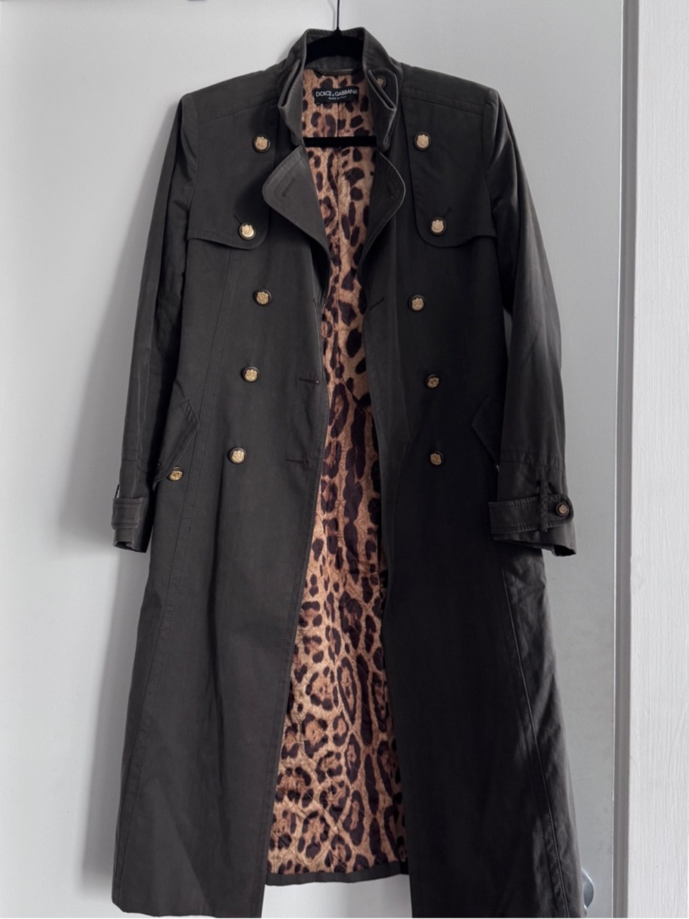 Dolce & Gabbana army green Trench Coat with Leopard-Print Lining
